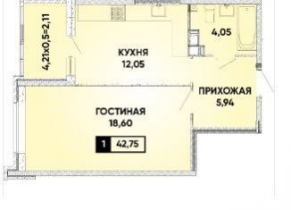 Продам однокомнатную квартиру, 42.8 м2, Краснодар, микрорайон Губернский