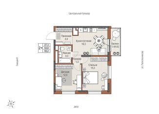 Продается 2-комнатная квартира, 55.2 м2, Татарстан