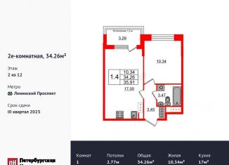 Продажа однокомнатной квартиры, 34.3 м2, Санкт-Петербург, муниципальный округ Новоизмайловское, 1-й Предпортовый проезд, 1