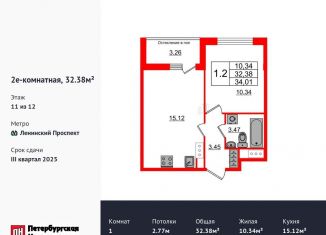 1-комнатная квартира на продажу, 32.4 м2, Санкт-Петербург, метро Московская, 1-й Предпортовый проезд, 1