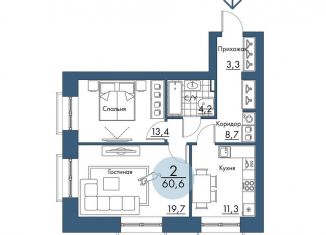 Продается 2-ком. квартира, 60.6 м2, Красноярск