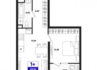 Продается 1-комнатная квартира, 44.6 м2, Тюмень