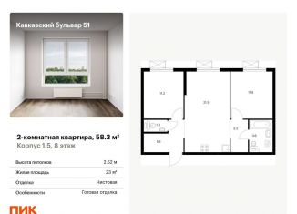 Продам 2-комнатную квартиру, 58.3 м2, Москва, жилой комплекс Кавказский Бульвар 51, 1.5, метро Южная