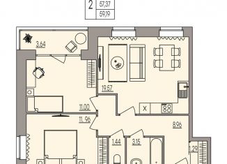 Продается 2-ком. квартира, 59.2 м2, Волгоград, улица Землячки, 84/7