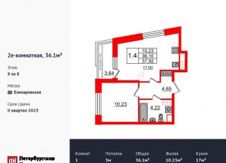 Продажа 1-комнатной квартиры, 36.1 м2, Санкт-Петербург, метро Елизаровская, проспект Обуховской Обороны, 36