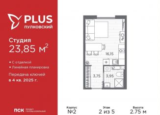 Продаю квартиру студию, 23.9 м2, Санкт-Петербург, муниципальный округ Пулковский Меридиан