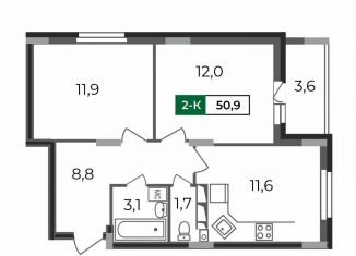 Продам двухкомнатную квартиру, 50.9 м2, Владимир, Сталинградский бульвар, 7, Октябрьский район