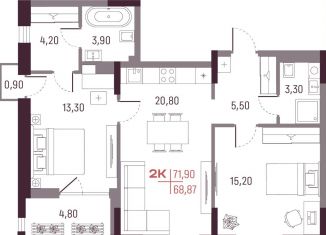 Продажа 2-ком. квартиры, 68.9 м2, Свердловская область