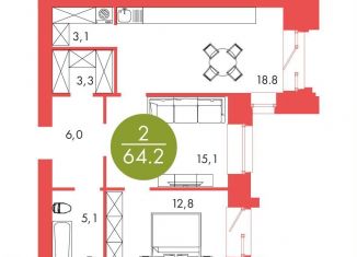 Продается 2-ком. квартира, 64.2 м2, Красноярский край