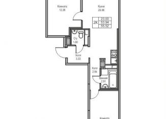 Продажа 2-комнатной квартиры, 53.9 м2, Санкт-Петербург, Ивинская улица, 1к2