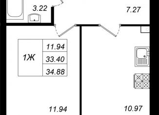 Продам 1-комнатную квартиру, 34.9 м2, село Осиново, улица Гайсина, 2Б, ЖК Радужный