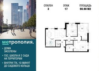 Продажа 3-комнатной квартиры, 90.9 м2, Москва, Волгоградский проспект, 32/5к3, ЖК Метрополия