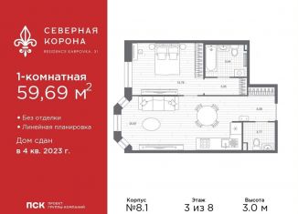 Продаю 1-комнатную квартиру, 59.7 м2, Санкт-Петербург, набережная реки Карповки, 31к1, метро Петроградская