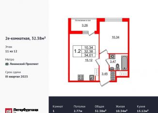 Продается однокомнатная квартира, 32.4 м2, Санкт-Петербург, метро Ленинский проспект, 1-й Предпортовый проезд, 1