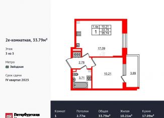 Продаю 1-ком. квартиру, 33.8 м2, Санкт-Петербург, метро Звёздная