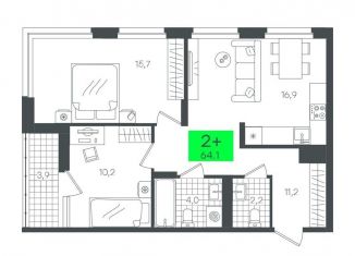 Продается 2-комнатная квартира, 64.1 м2, деревня Дударева, улица Сергея Джанбровского, 2, ЖК Андерсен Парк