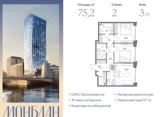 2-ком. квартира на продажу, 75.2 м2, Москва, ЦАО, Шлюзовая набережная, 2/1с1