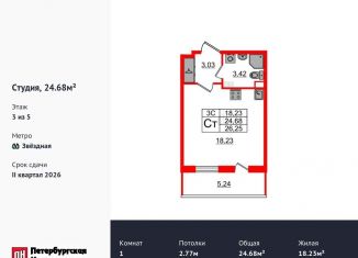 Продается квартира студия, 24.7 м2, Санкт-Петербург, метро Звёздная