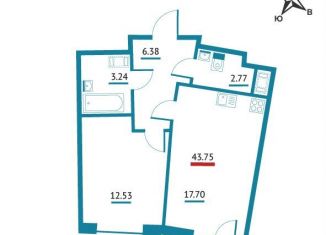 1-комнатная квартира на продажу, 43.8 м2, Ленинградская область