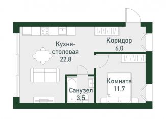 1-комнатная квартира на продажу, 43.1 м2, Челябинская область, Спортивная улица, 22