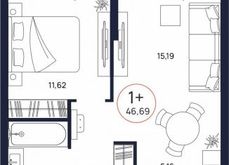 Продам однокомнатную квартиру, 46.7 м2, Тюмень