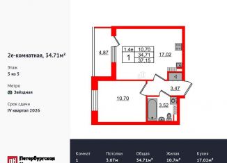 Продажа 1-комнатной квартиры, 34.7 м2, Санкт-Петербург