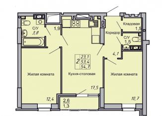 Продаю 2-ком. квартиру, 54.7 м2, Волгоград, Кировский район