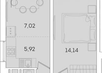 1-комнатная квартира на продажу, 39 м2, Мурино