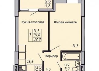 1-комнатная квартира на продажу, 32.9 м2, Волгоград