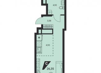 Продается квартира студия, 26.4 м2, Екатеринбург, Орджоникидзевский район, Шефская улица, 42