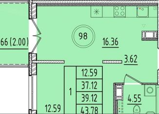 Продажа 1-комнатной квартиры, 37.1 м2, посёлок Шушары