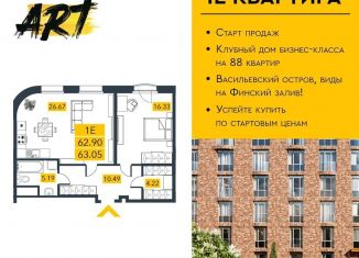 Продам 1-комнатную квартиру, 63.1 м2, Санкт-Петербург, метро Приморская