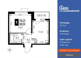 1-комнатная квартира на продажу, 33.9 м2, Наро-Фоминский городской округ, Киевское шоссе, с1