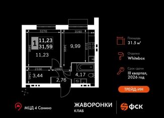 Продам 1-комнатную квартиру, 31.6 м2, деревня Митькино