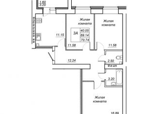 Продажа 3-ком. квартиры, 70.7 м2, Татарстан, жилой комплекс Радужный-2, с8