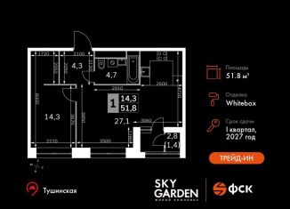 Продается двухкомнатная квартира, 51.8 м2, Москва