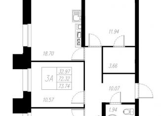 Продажа трехкомнатной квартиры, 73.7 м2, Казань