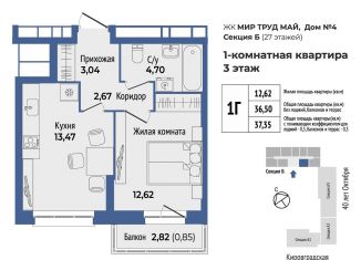 Продается 1-комнатная квартира, 37.4 м2, Екатеринбург, метро Проспект Космонавтов