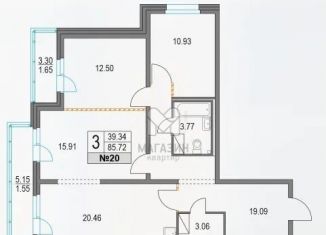 3-ком. квартира на продажу, 85.7 м2, Санкт-Петербург, Коломяжский проспект, 11, ЖК Приморский Квартал