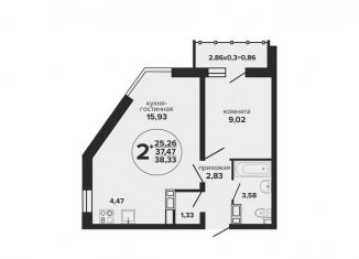 Продажа 1-ком. квартиры, 38.3 м2, Краснодар, Российская улица, 257/7лит1, микрорайон Завод Радиоизмерительных Приборов