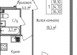 Однокомнатная квартира на продажу, 36.3 м2, деревня Карабиха