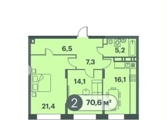 Продается 2-комнатная квартира, 70.6 м2, Красноярск