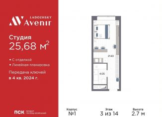 Квартира на продажу студия, 25.7 м2, Санкт-Петербург, Красногвардейский район, Магнитогорская улица, 51литЗ