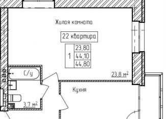 Продается однокомнатная квартира, 44.8 м2, деревня Карабиха