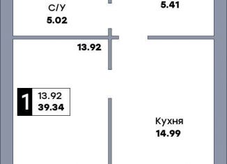 Однокомнатная квартира на продажу, 39.3 м2, Самарская область