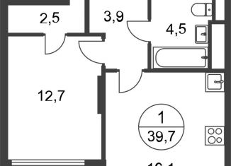 1-комнатная квартира на продажу, 39.7 м2, Москва, деревня Рассказовка, 1