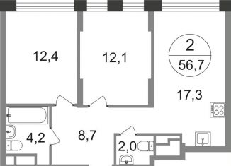 Двухкомнатная квартира на продажу, 56.7 м2, Москва, 2-я Боровская улица, 1
