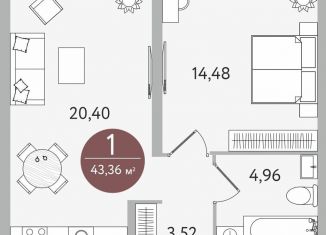 Продам 1-комнатную квартиру, 43.4 м2, Тюмень, улица Николая Машарова, 8