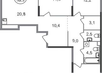 Продаю трехкомнатную квартиру, 89.3 м2, Москва, деревня Рассказовка, 2