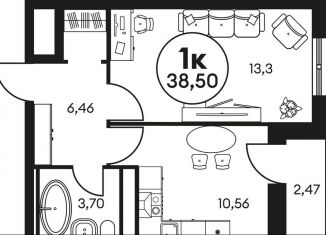 1-ком. квартира на продажу, 38.5 м2, Ростовская область